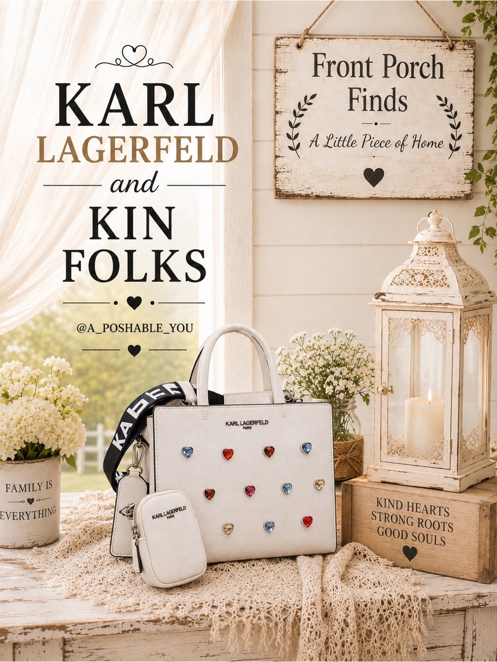 Karl Lagerfeld Rare White Maybelle Satchel/Crossbody Rainbow Heartst